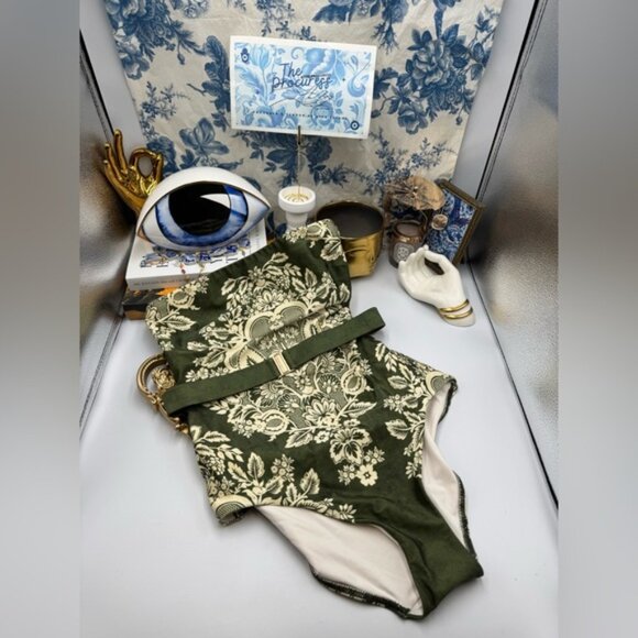 🆕 ZIMMERMANN 🧿 NWT Paisley Bandeau 1PC Swim Suit, Khaki Cream - Sz 2 US 6 - Picture 12 of 16